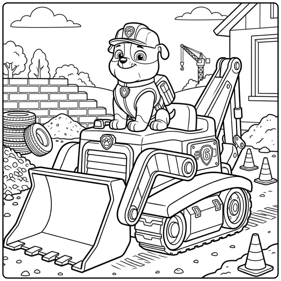 Rubble relaxed op bulldozer, een kleurplaat paw patrol rubble