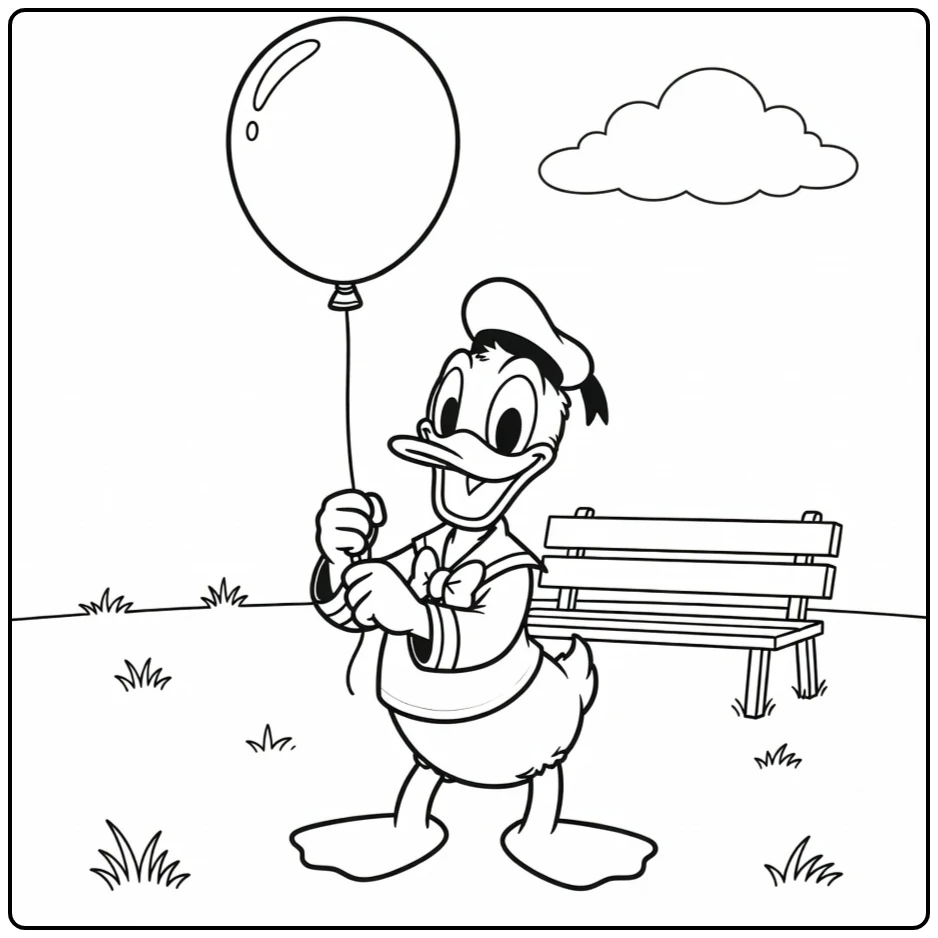 donald duck kleurplaat makkelijk van Donald met vrolijke ballon in park.