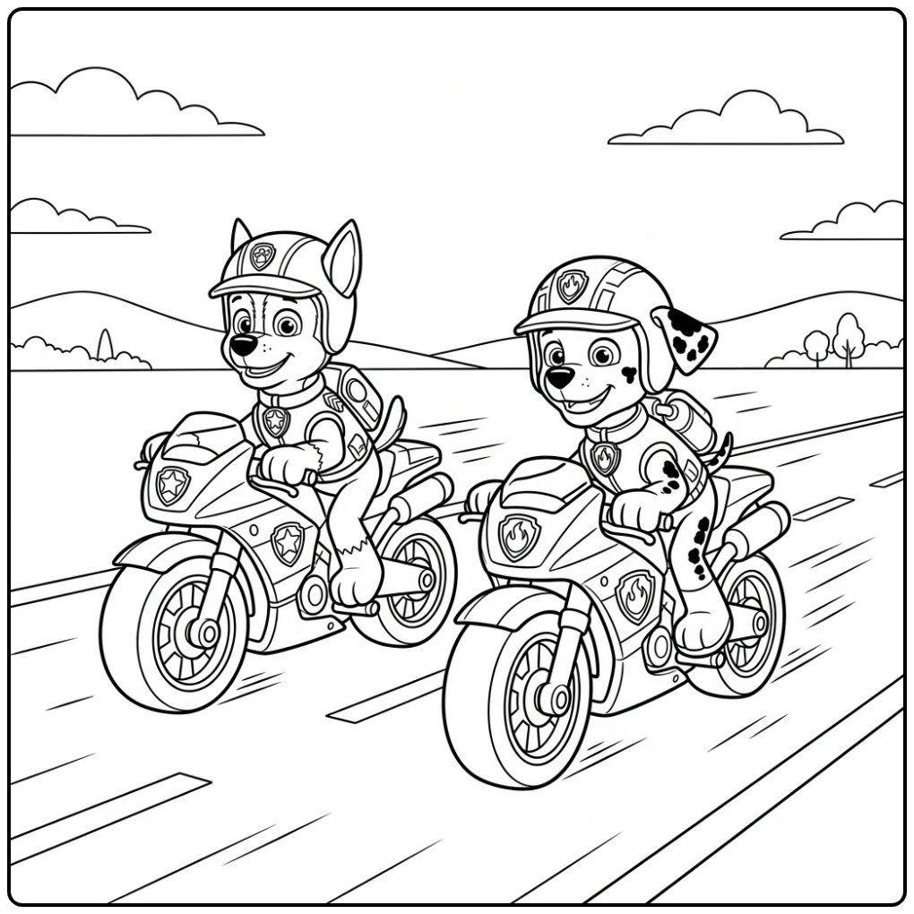 patrol moto pups paw patrol moto pups kleurplaat: Chase en Marshall