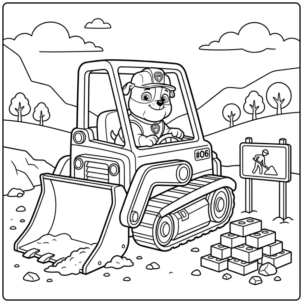 Rubble's bulldozer, een leuke paw patrol auto kleurplaat.
