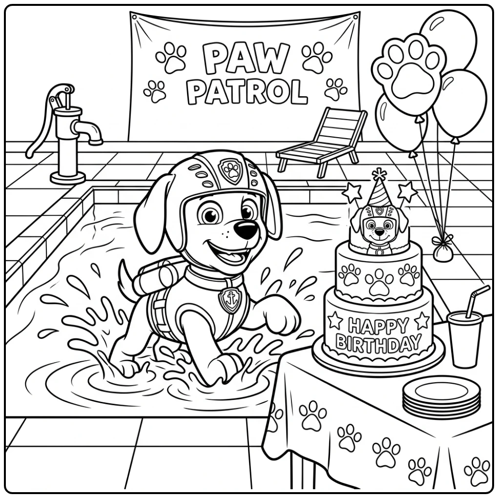 Zuma viert zijn paw patrol kleurplaat verjaardag met spetterpret