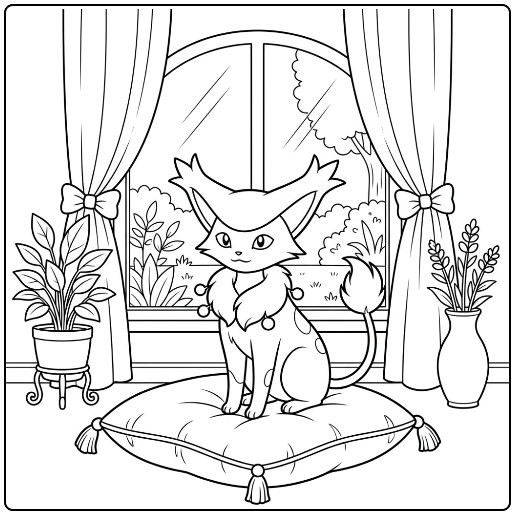 Prachtige Pokemon Delcatty kleurplaat in een woonkamer.