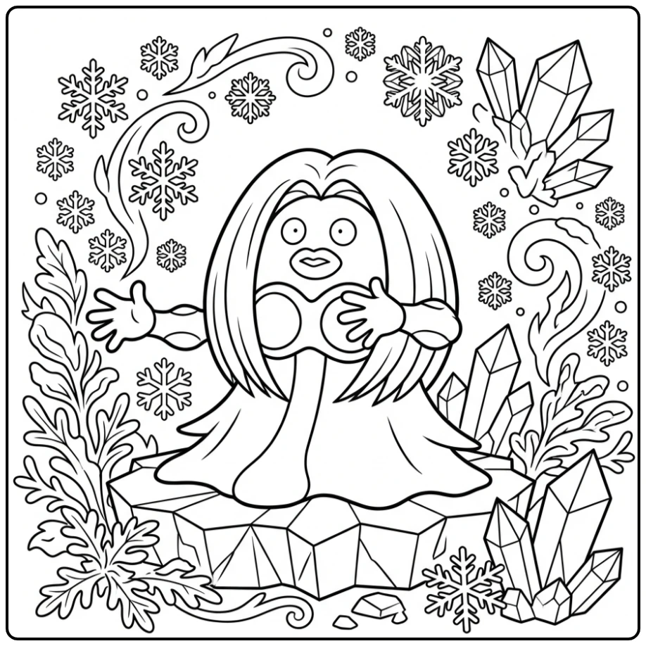 Mooie Pokemon Jynx kleurplaat op een ijskoud podium.