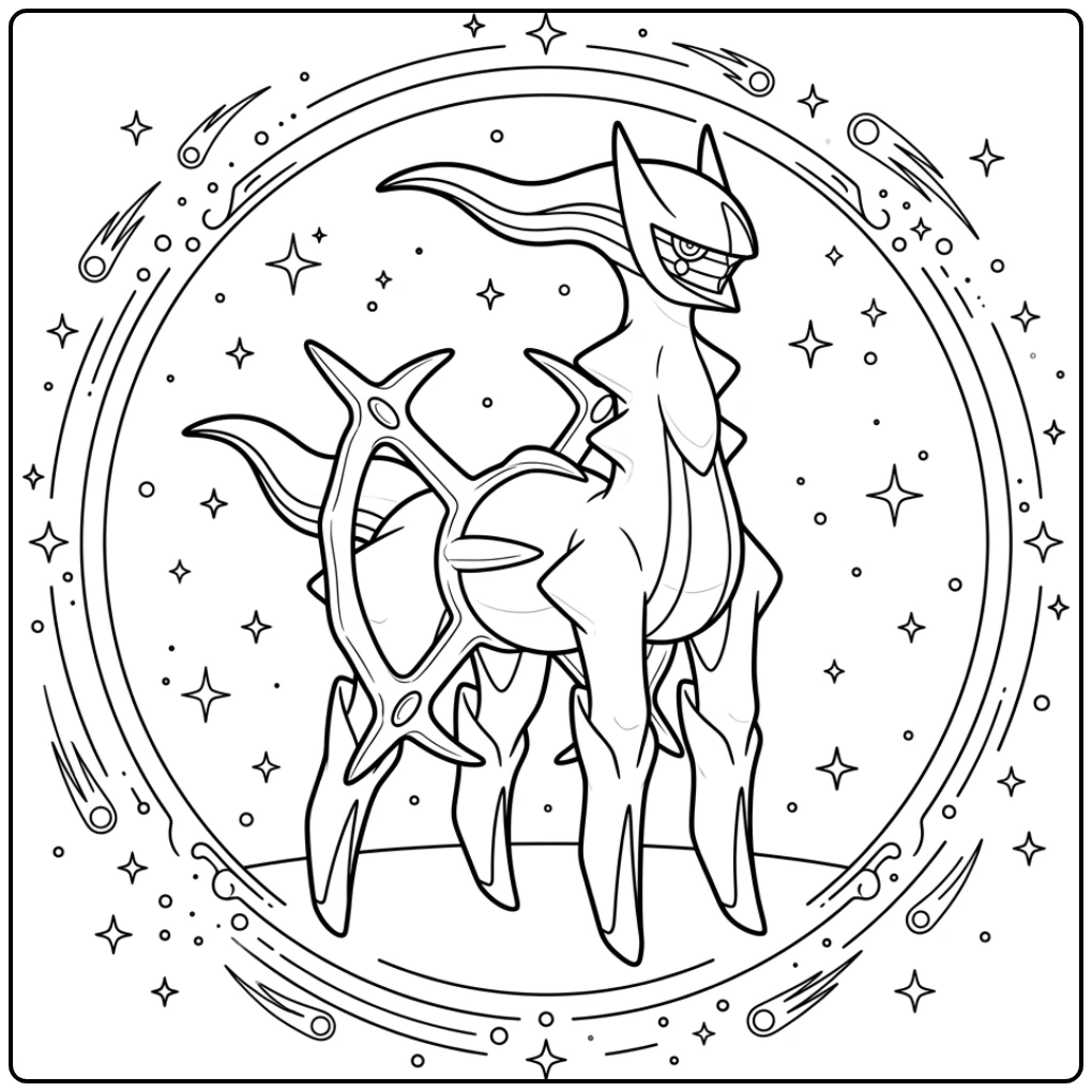 Legendarische pokemon kleurplaat arceus in kosmische cirkel