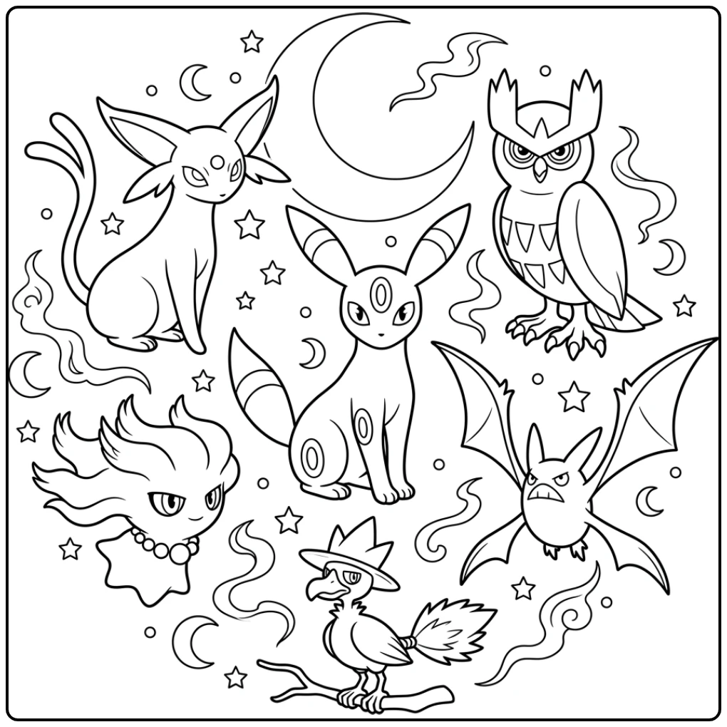 Pokemon kleurplaat van de tweede generatie met Umbreon.