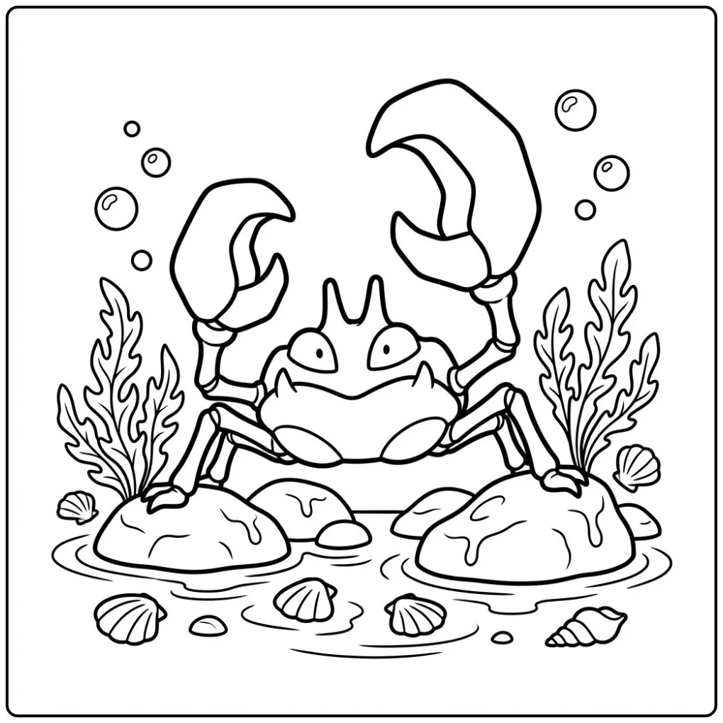 Een leuke Pokemon Krabby kleurplaat op het strand.