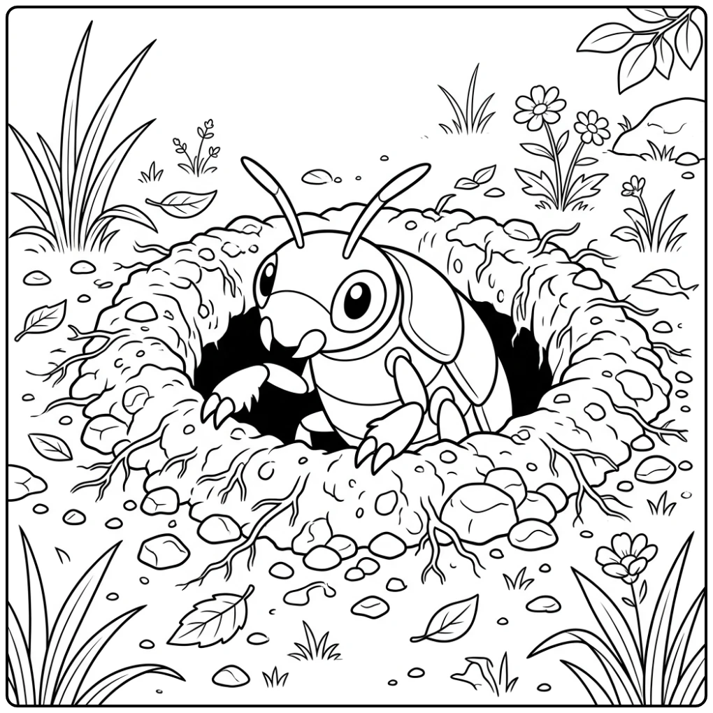 Grappige Pokemon Nincada kleurplaat uit de grond.