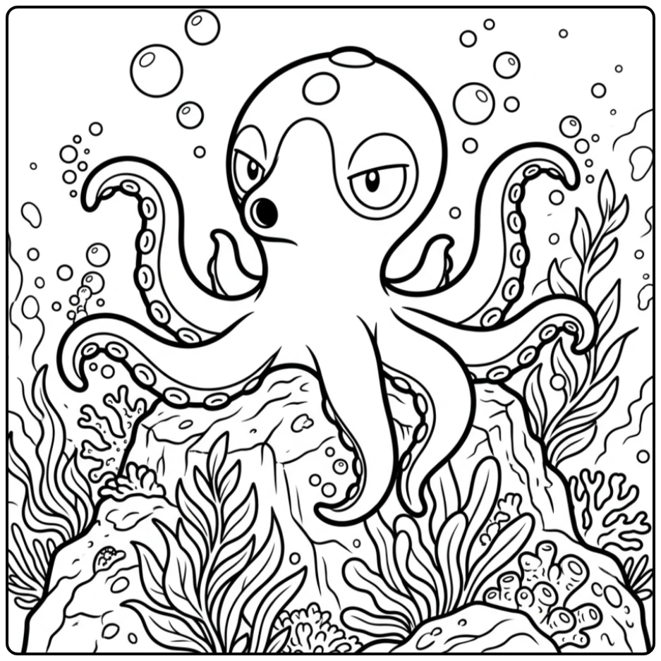 Gedetailleerde Pokemon Octillery kleurplaat op een rots.
