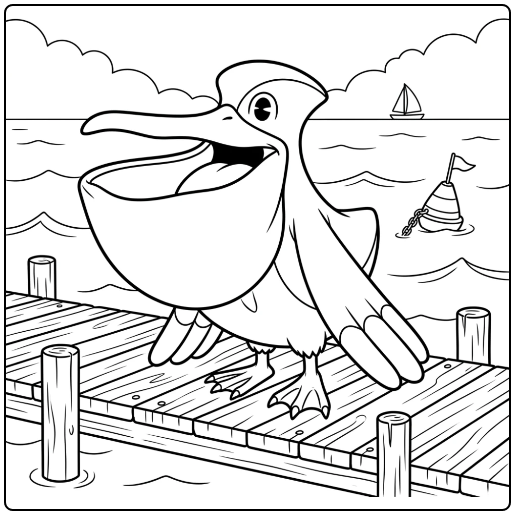 Mooie Pokemon Pelipper kleurplaat op een houten steiger.