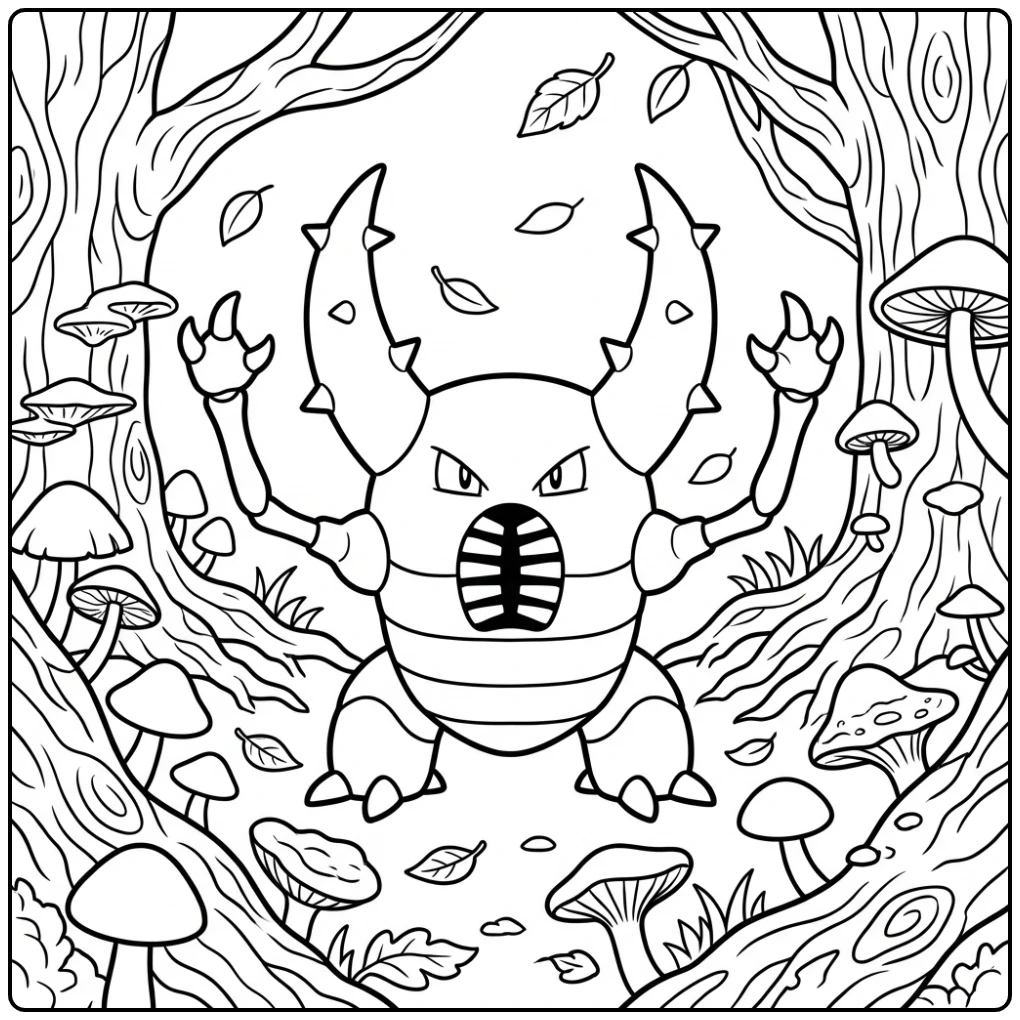 Gave Pokemon Pinsir kleurplaat in een magisch bos.