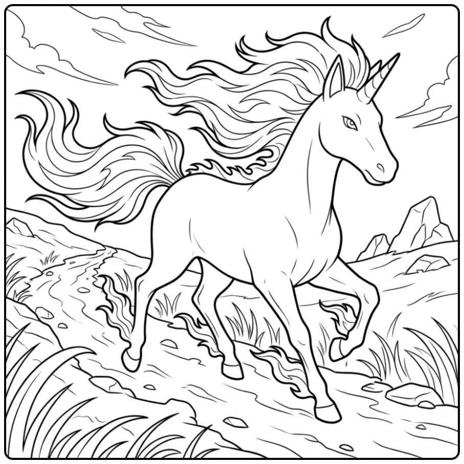 Mooie Pokemon Rapidash kleurplaat rennend over een heuvel.