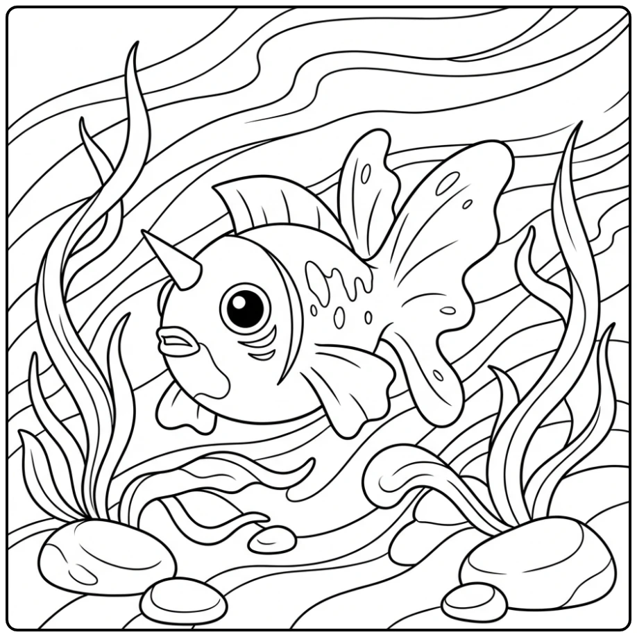 Mooie Pokemon Seaking kleurplaat in een rivier met stenen.