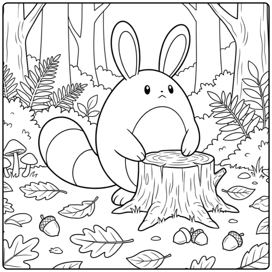 Leuke Pokemon Sentret kleurplaat in het bos bij een boomstam.