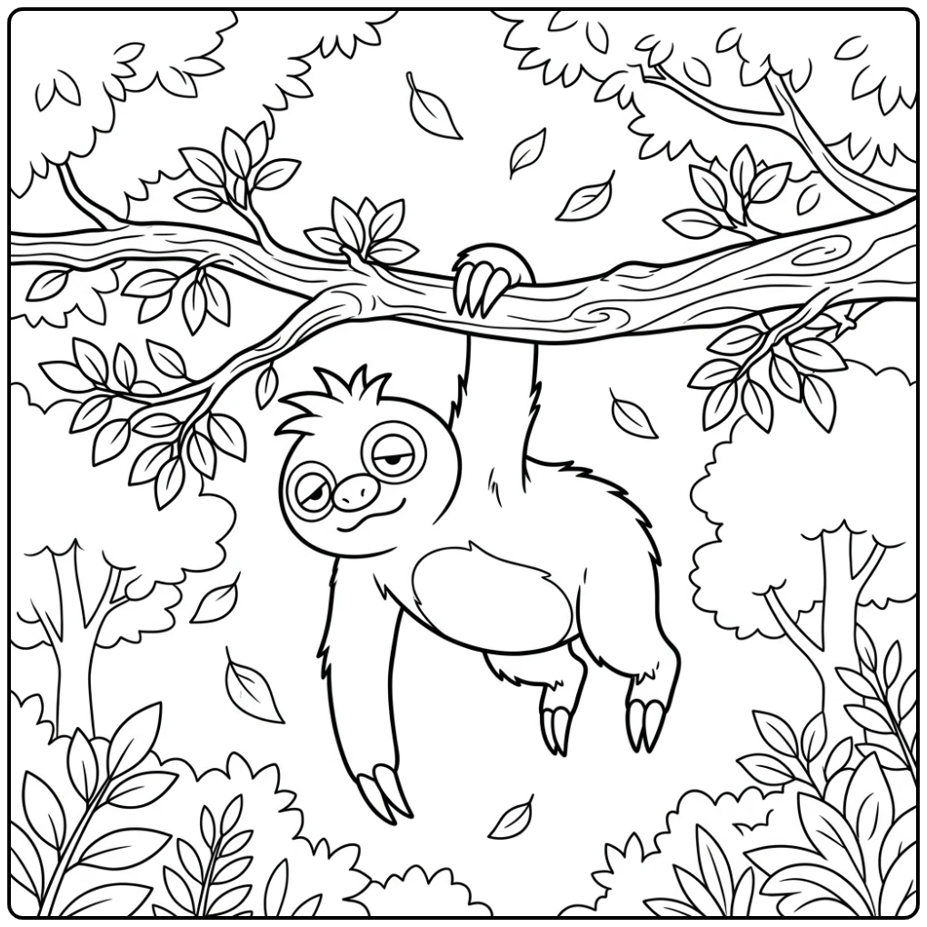 Leuke Pokemon Slakoth kleurplaat hangend aan een tak.