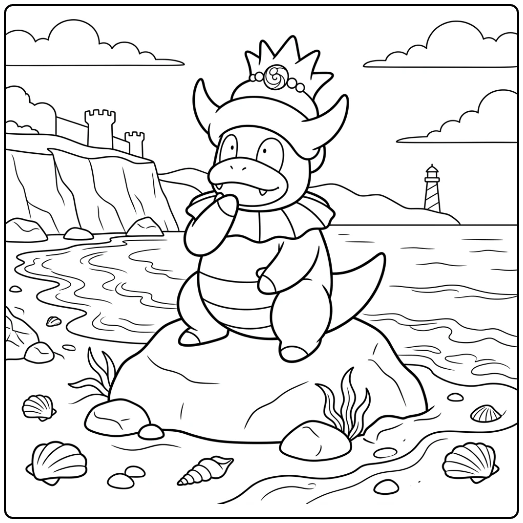 Prachtige Pokemon Slowking kleurplaat aan de waterkant.