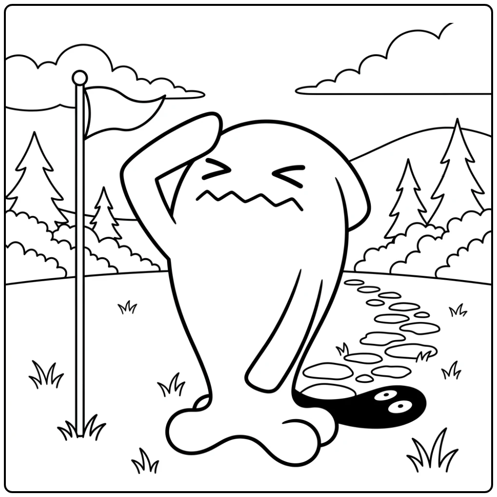 Grappige Pokemon Wobbuffet kleurplaat op een trainingsveld.