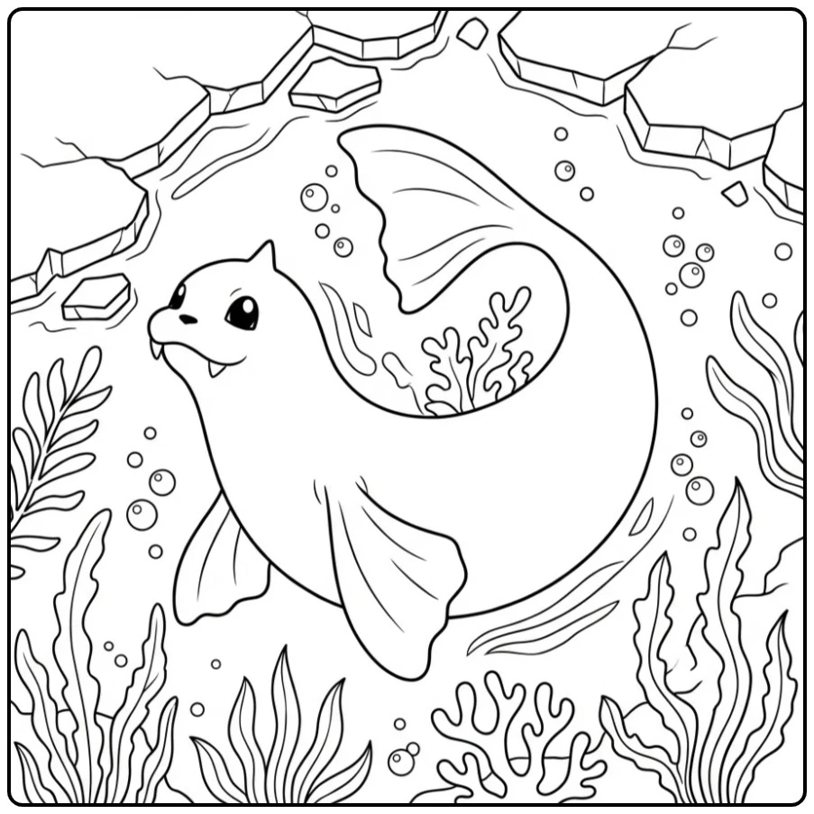 Realistische Pokemon Dewgong kleurplaat in het ijswater.