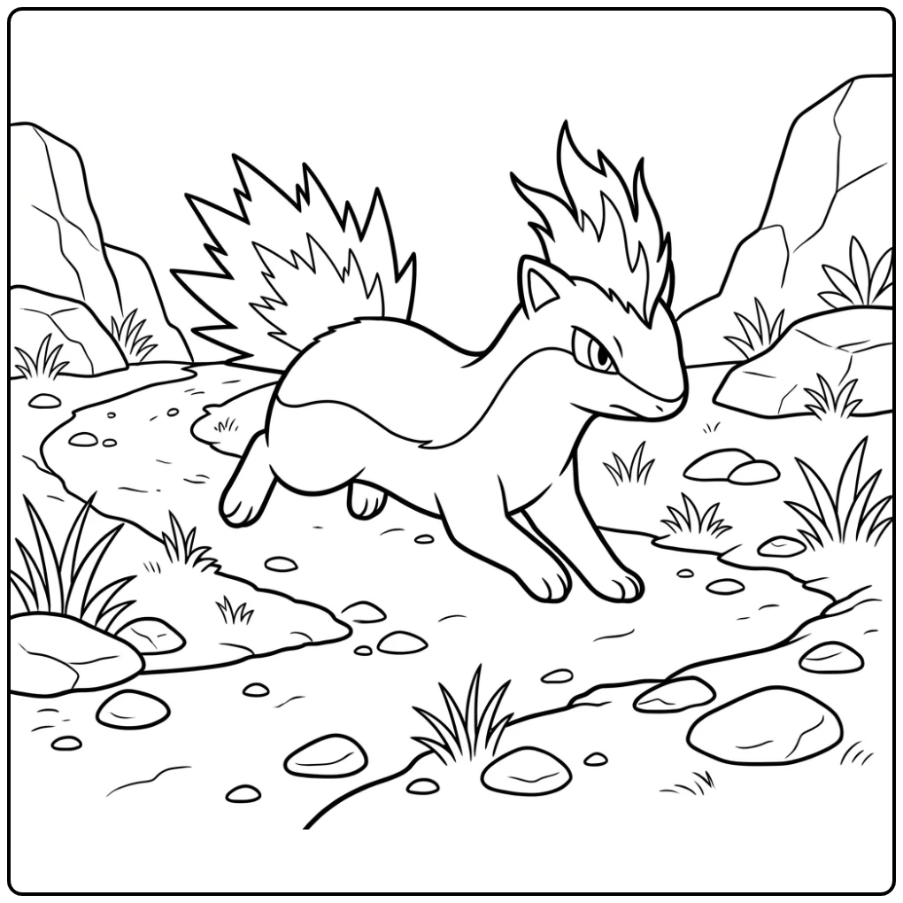 Ren over het pad met deze Pokemon Quilava kleurplaat actie.