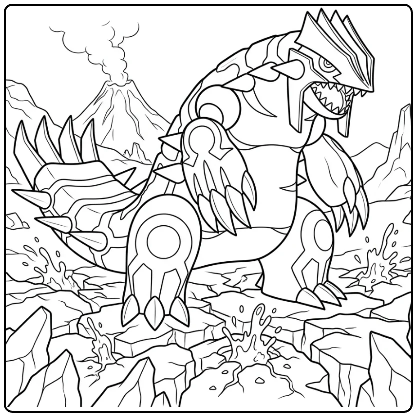 Primal Groudon pokemon kleurplaat: Machtige Groudon op lavaterrein