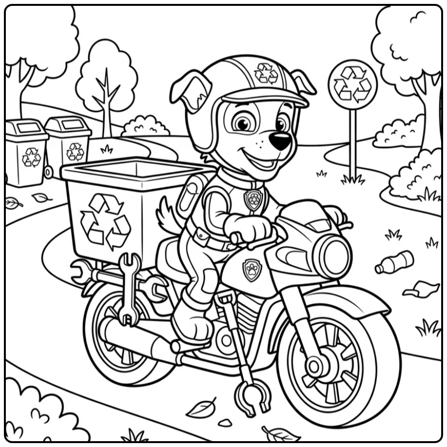 Rocky's eco-vriendelijke patrol moto pups paw patrol moto pups kleurplaat