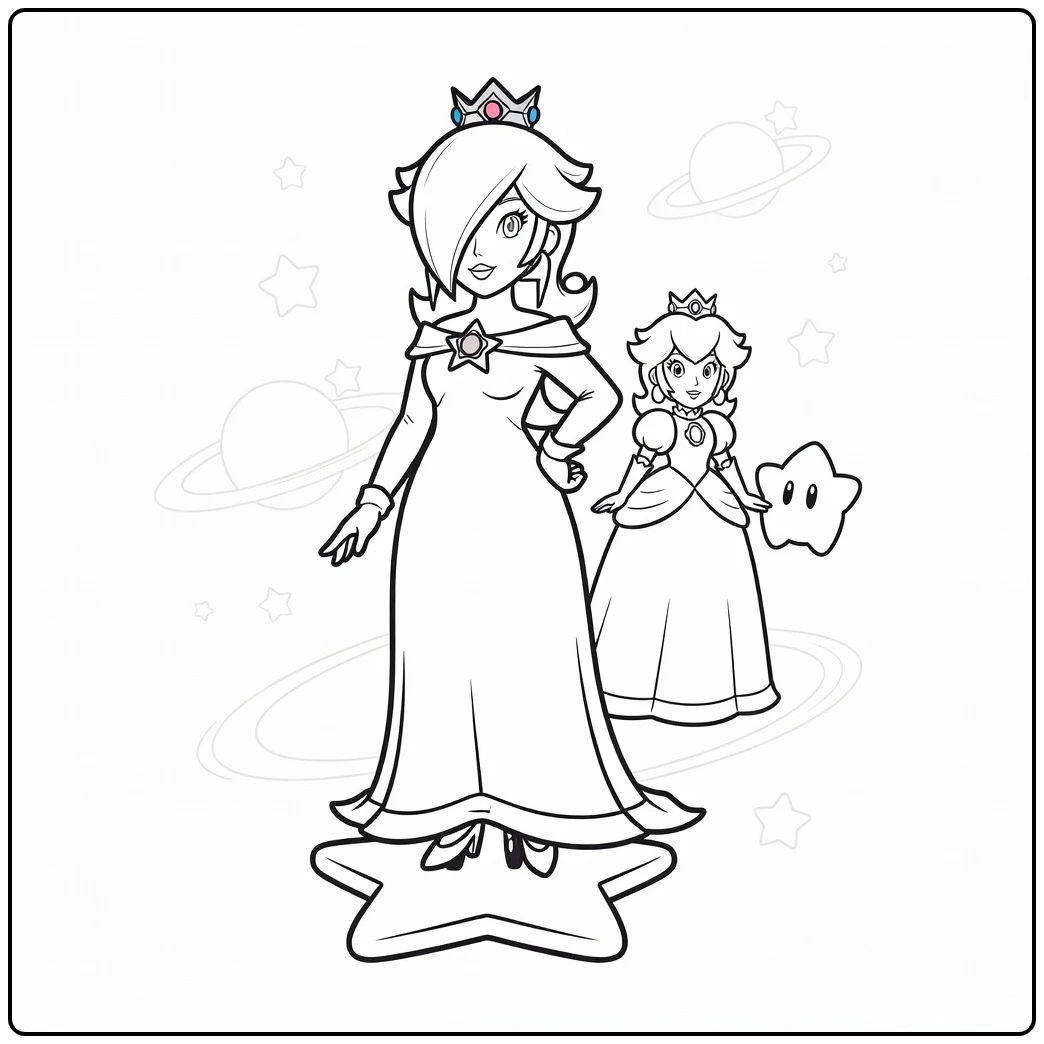 Mooie rosalina kleurplaat met ster en Princess Peach.