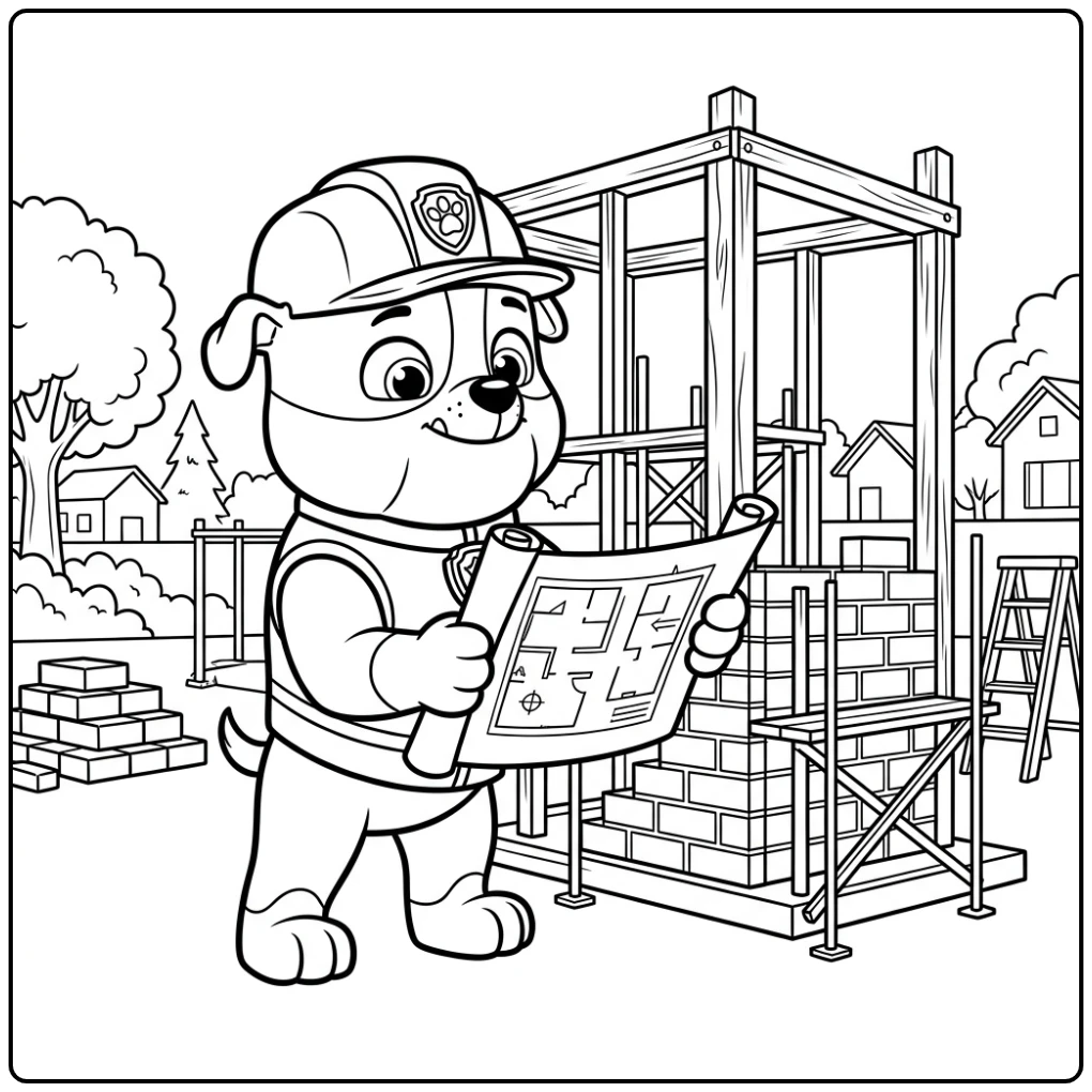 Rubble met bouwtekening bij constructie: kleurplaat paw patrol rubble