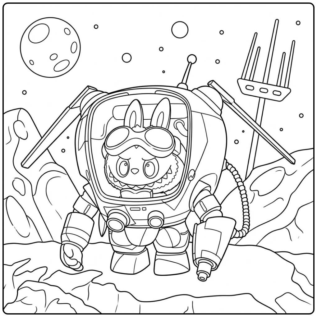 Een Storm kleurplaat van een stoer konijn astronaut op een vreemde planeet.