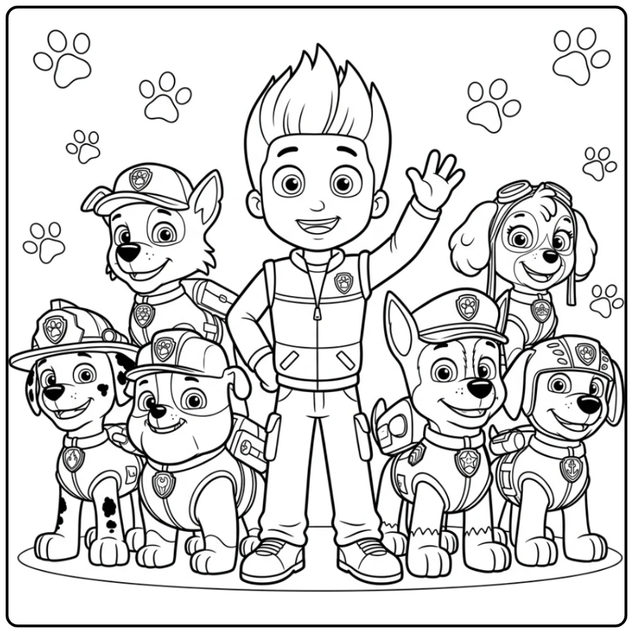 Leuke paw patrol kleurplaat makkelijk met het hele team samen