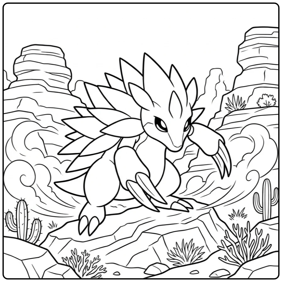 Prachtige Sandslash kleurplaat in een rotsachtige kloof.