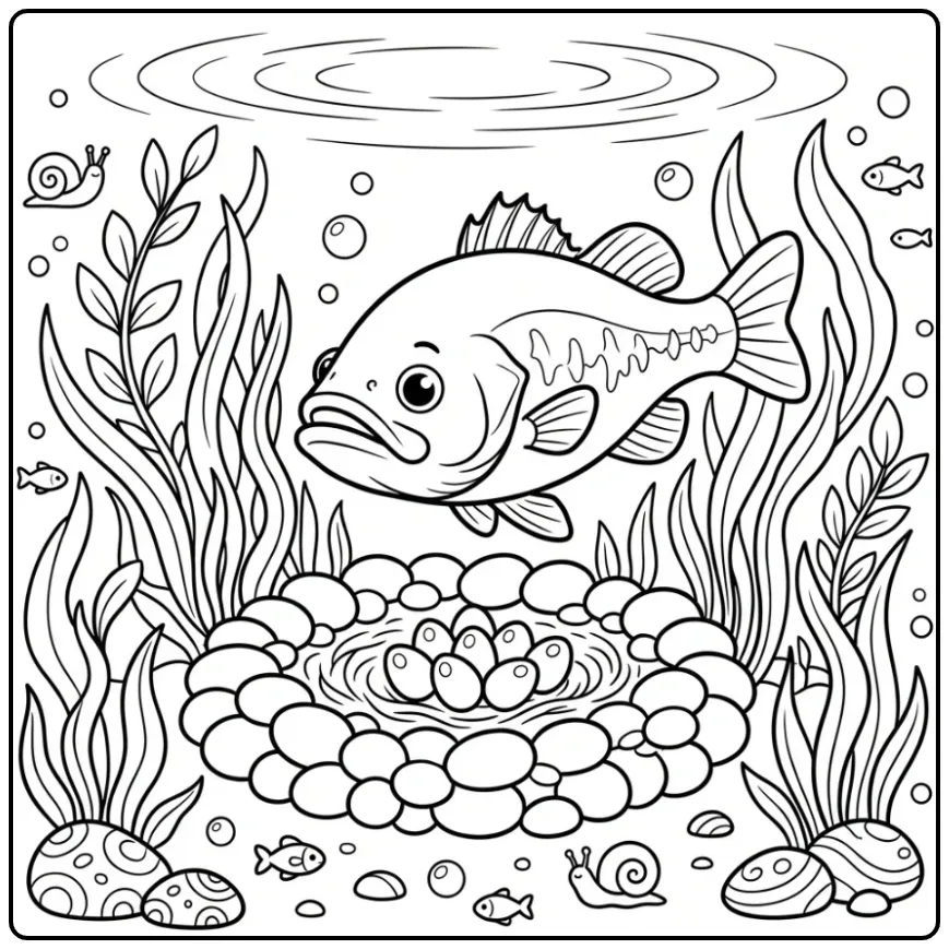 Cartoon kleurplaat bas die eitjes in het nest beschermt.