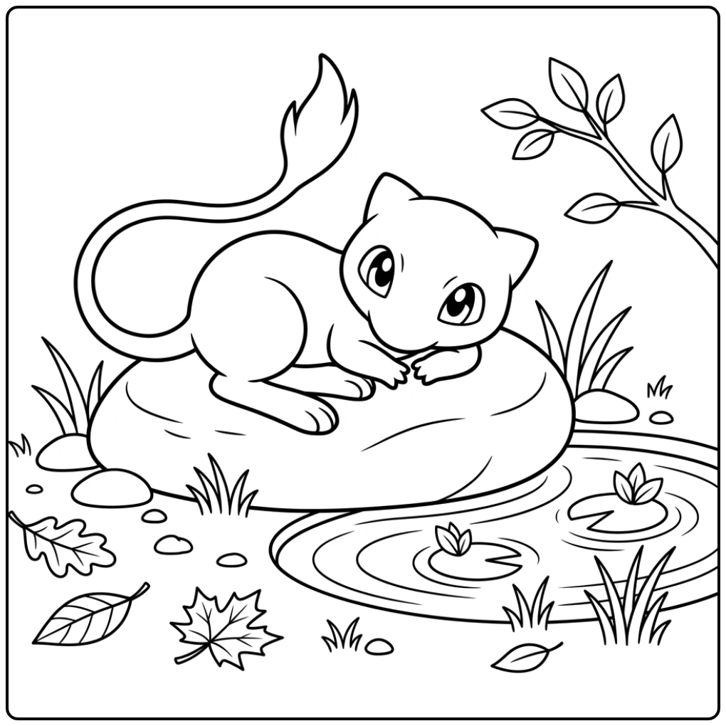 Een rustgevende mew kleurplaat op een steen bij de vijver.