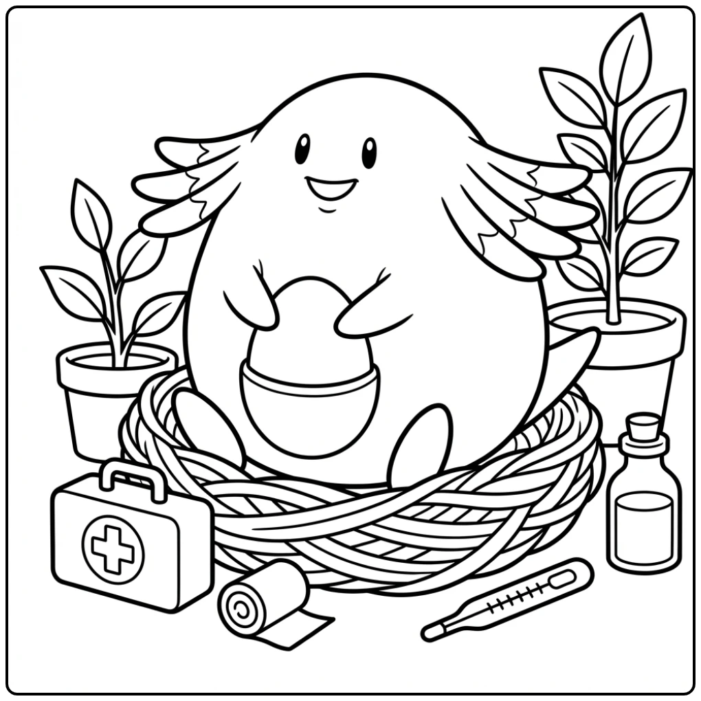 Lieve Pokemon Chansey kleurplaat met een ei en nestje.