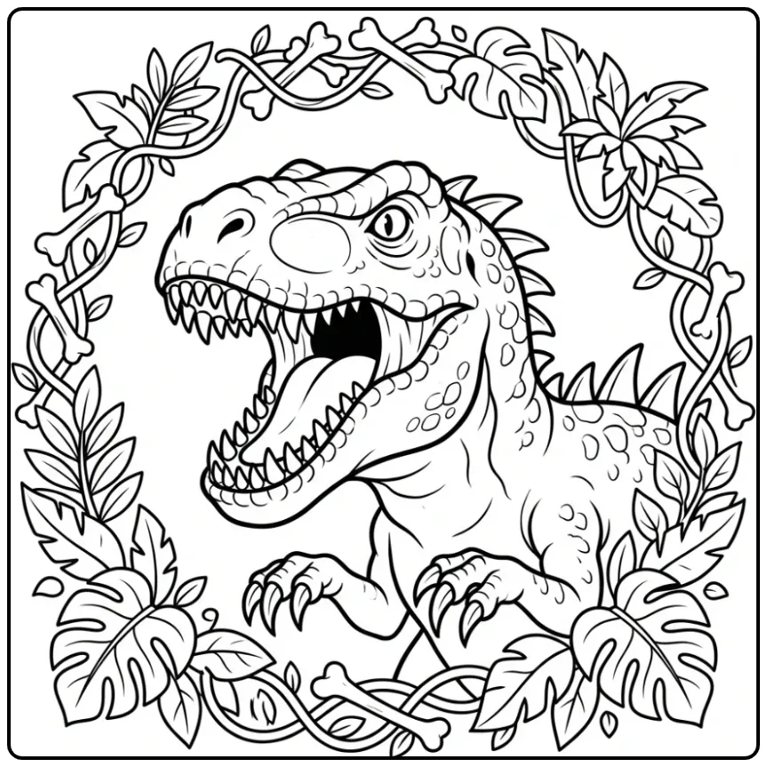 Brullende scorpius rex kleurplaat in de jungle.