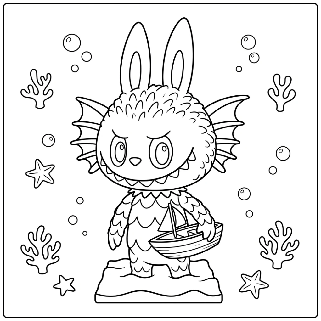 Sea Monster Kleurplaat met een schattig zeemonster en bootje.