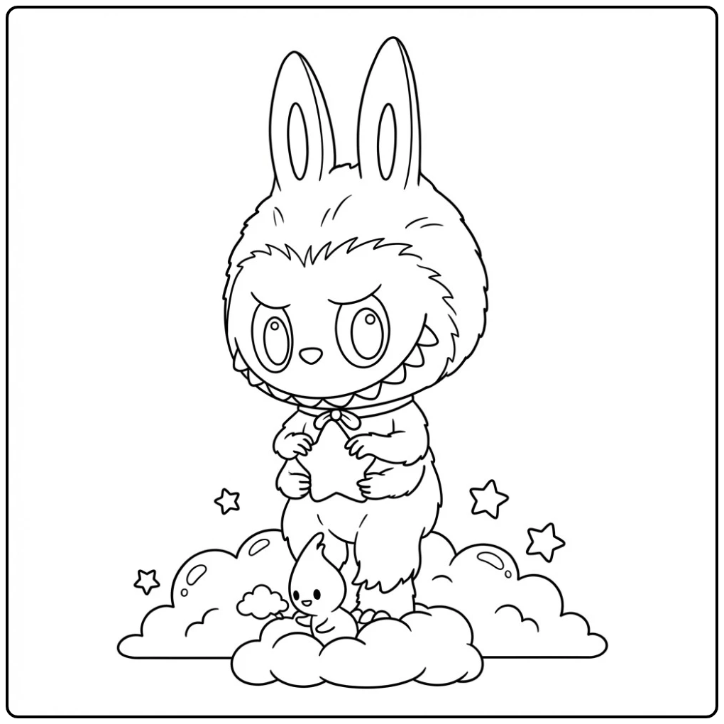 Schorpioen kleurplaat van een harig wezen op een wolk.