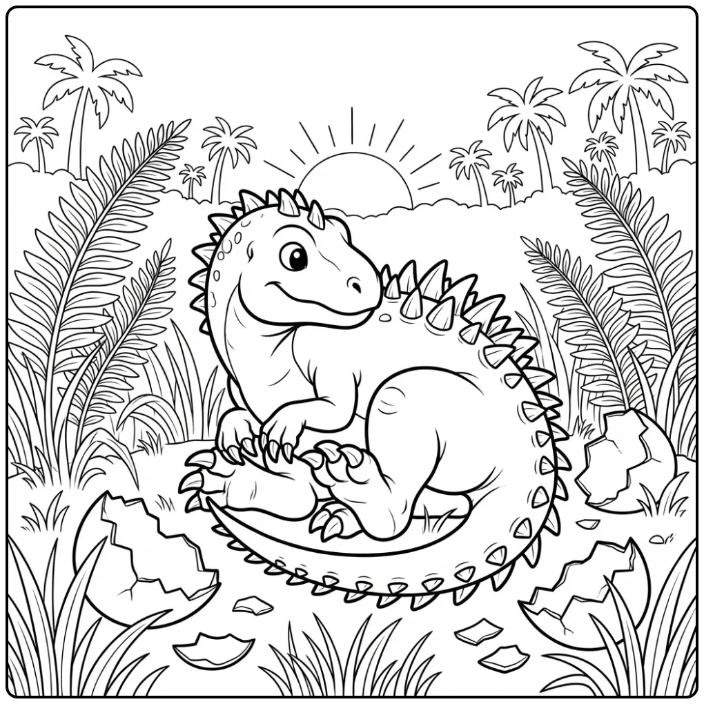 Schattige scorpius rex kleurplaat slapend in het gras