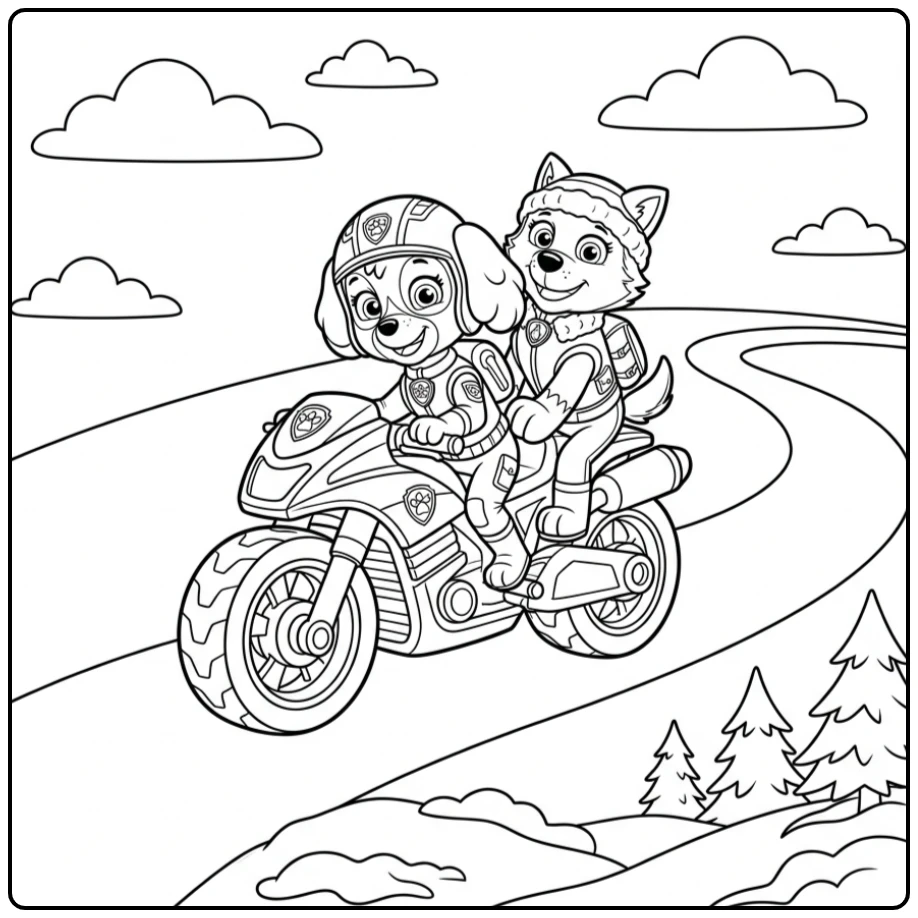 patrol moto pups paw patrol moto pups kleurplaat: Skye en Everest.