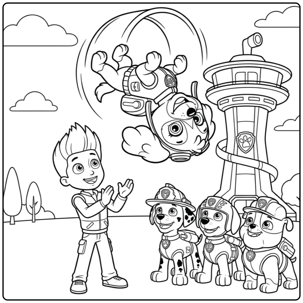 Skye vliegt vrolijk rond, een perfecte skye paw patrol kleurplaat.