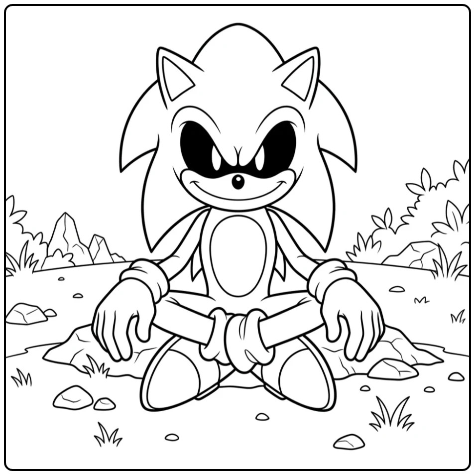 Eerlijke sonic exe kleurplaat met griezelige Sonic Exe, kalm zittend.
