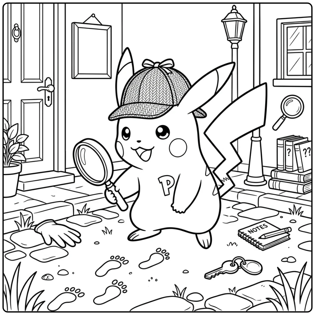 Mooie detective picatu kleurplaat met een vergrootglas.