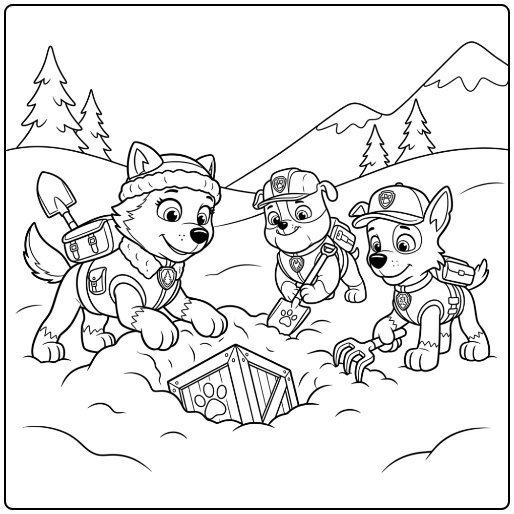Everest paw patrol kleurplaat: Redding in de sneeuw met vrienden