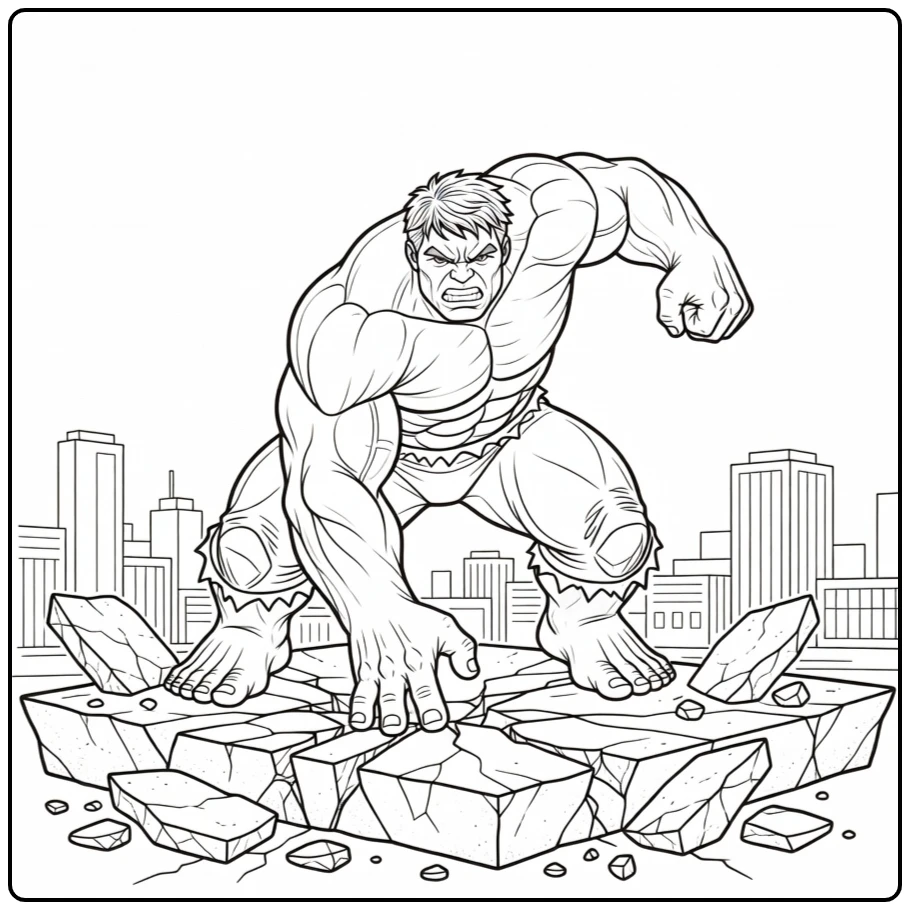 Actievolle hulk kleurplaat waar hij klaar staat om te springen.