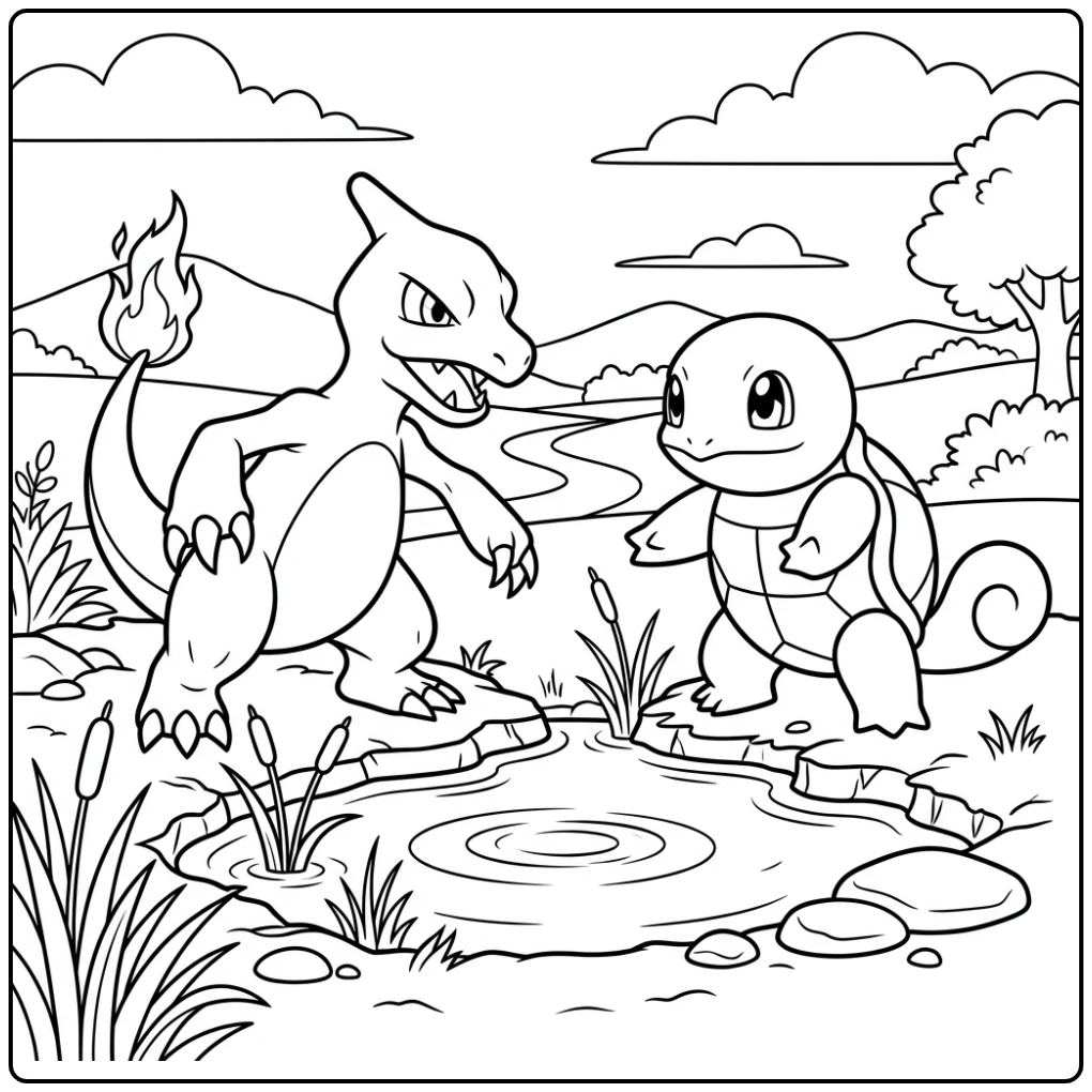 Charmeleon versus Squirtle: een epische kleurplaat pokemon charmeleon.