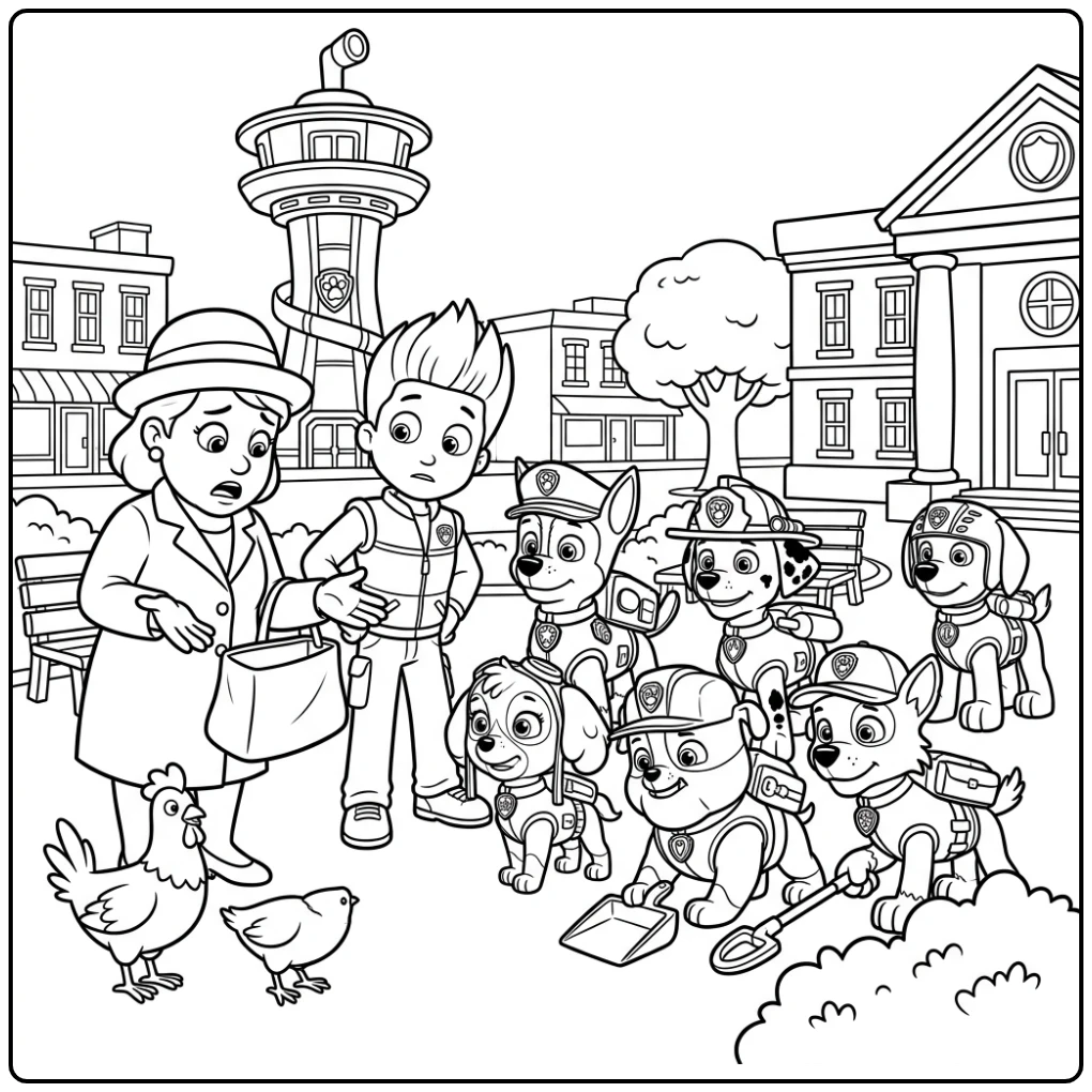 Ryder en de pups zoeken tas Mayor Goodway in Avonturenbaai - paw patrol kleurplaat