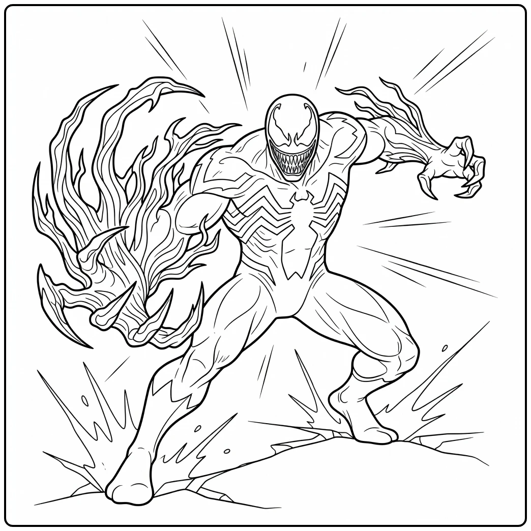 Gedetailleerde venom kleurplaat met een gigantische klauw.