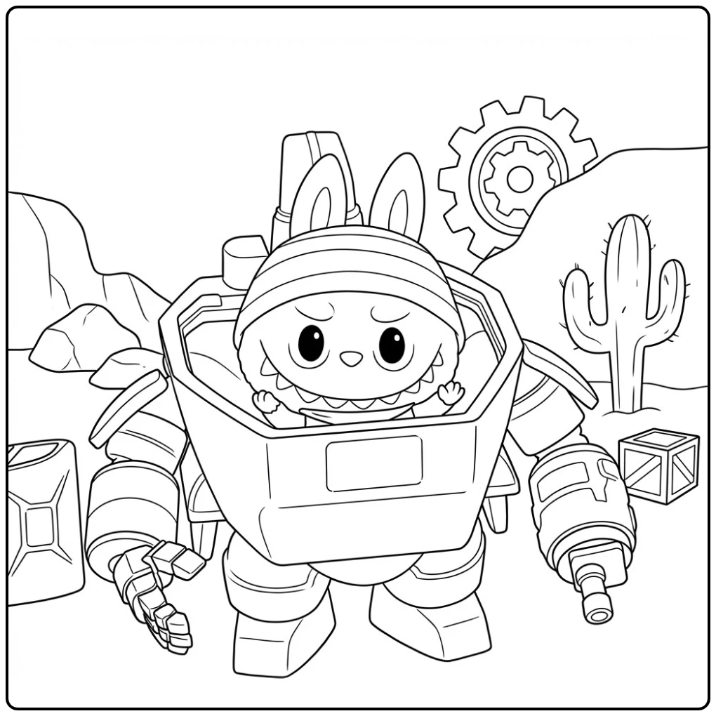 Robot konijn in de woestijn Bryofyten kleurplaat.