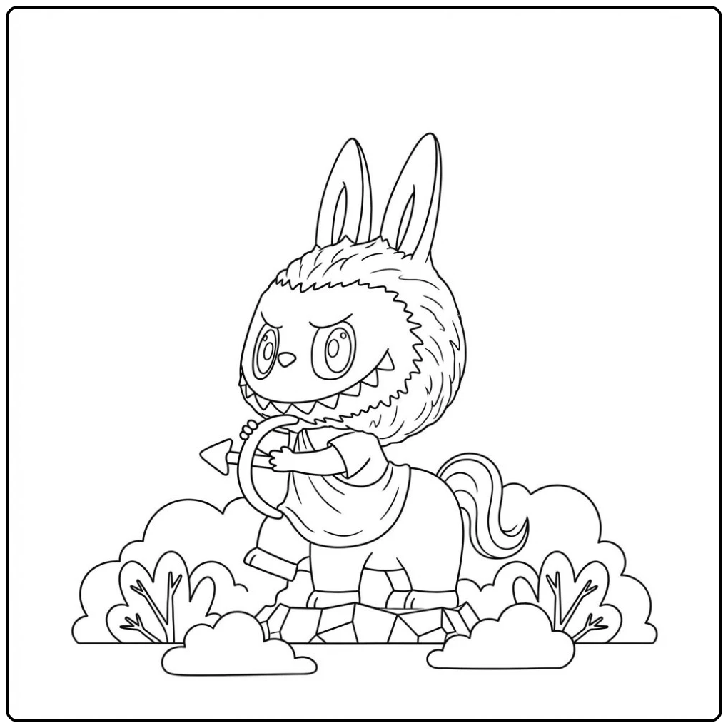 Boogschutter kleurplaat van een stoer konijn centaur met pijl en boog.