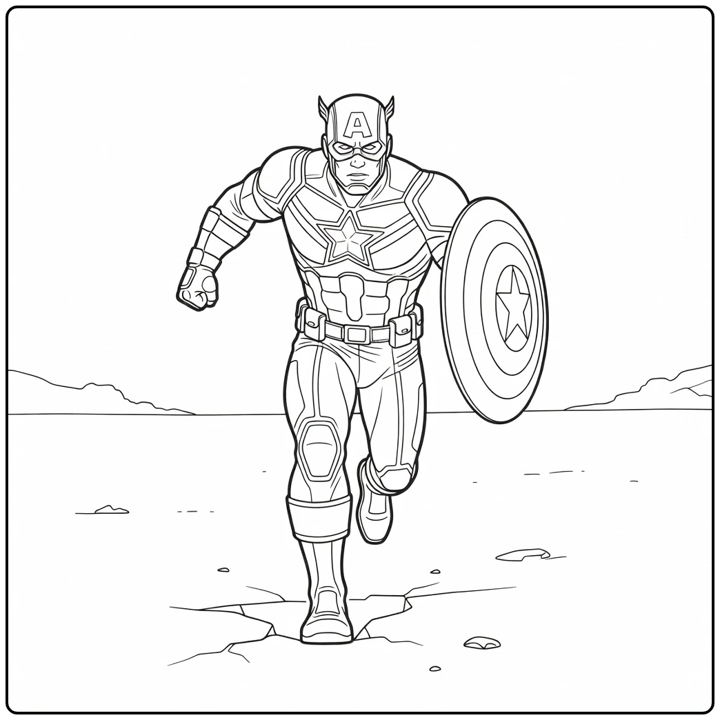 Rennende held op deze captain america kleurplaat.