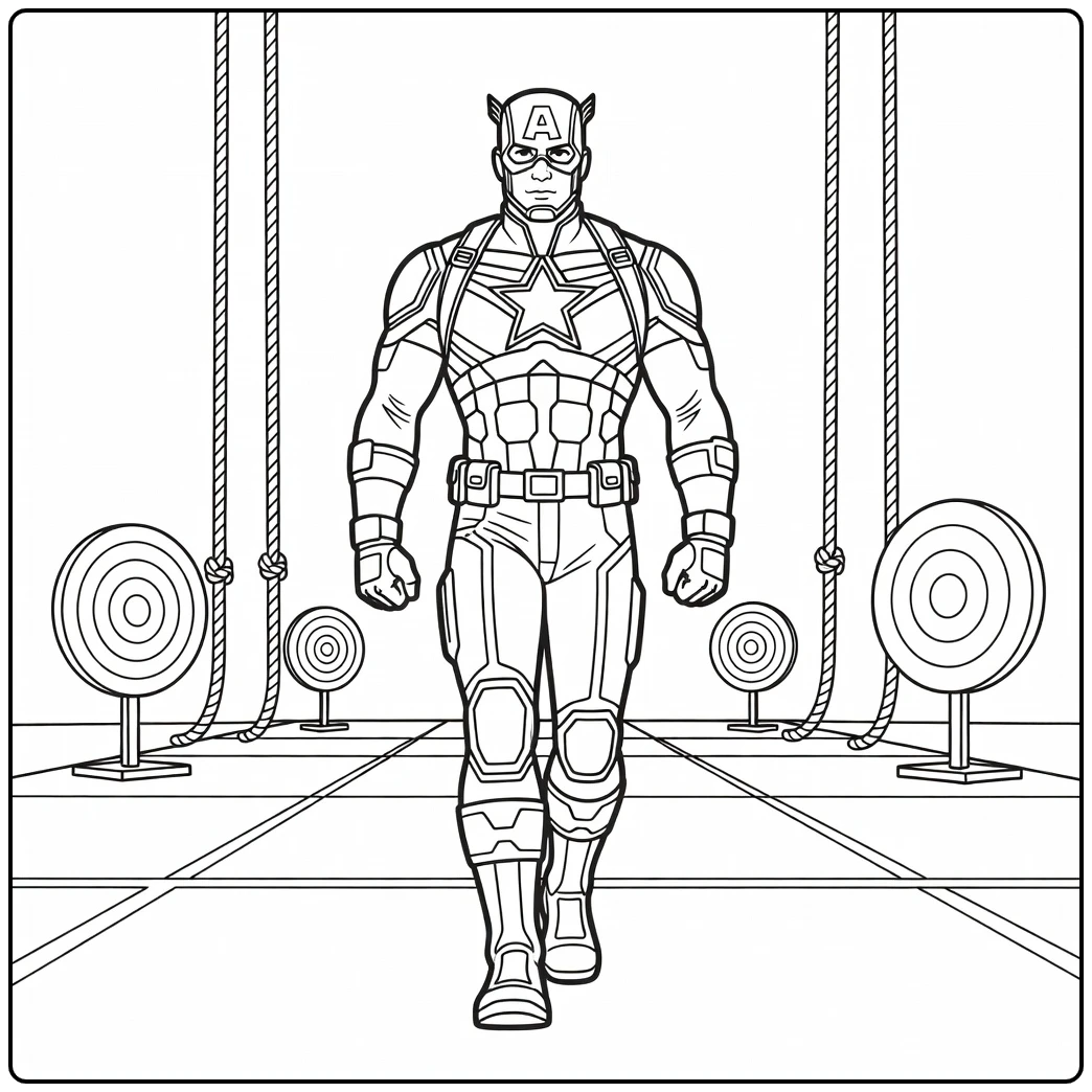 Mooie captain america kleurplaat op het trainingsveld.