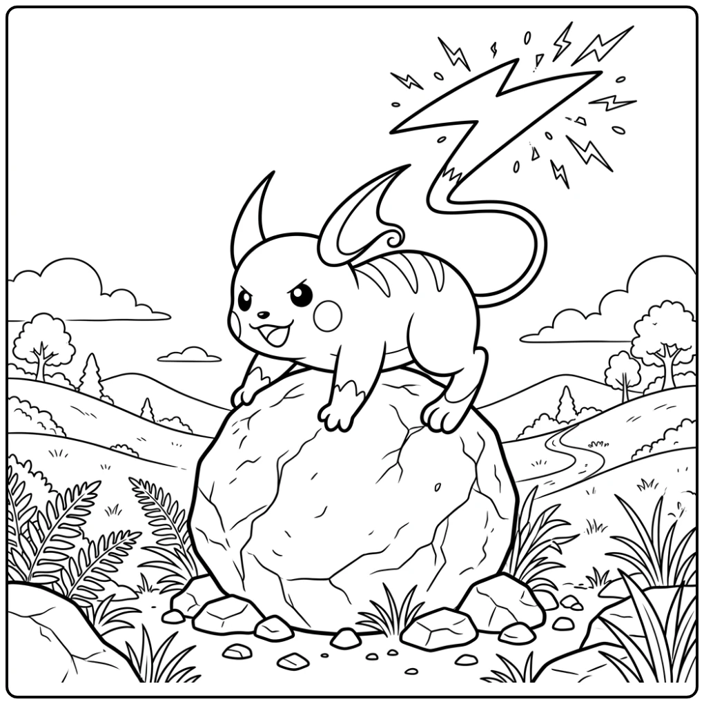 Avontuurlijke raichu kleurplaat: Raichu klimt op een rots